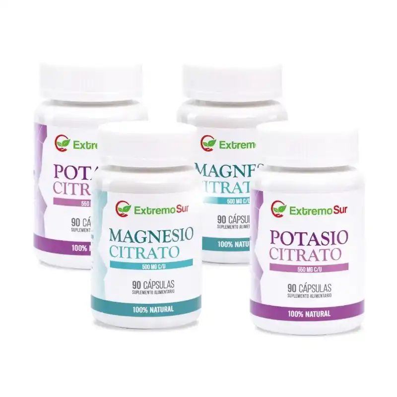 Pack Magnesio Potasio Citrato 4 Frascos 180 Cápsulas